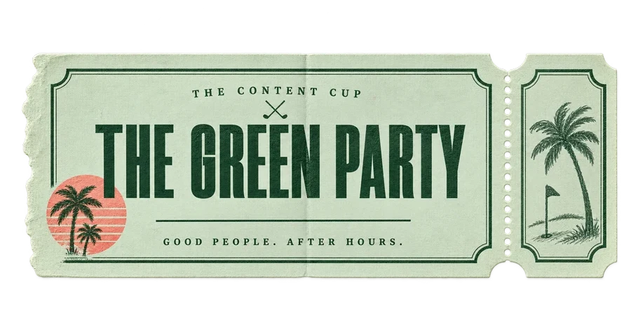 A torn ticket stub reading The Content Cup, The Green Party, good people after hours